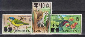 Сент-Винсент, 1973, Птицы, Надпечатка, 3 марки
